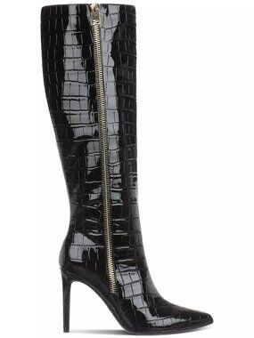 INC International Concept Sabrinaa Knee High Zip Boots Black Croc US Size 8W XWC